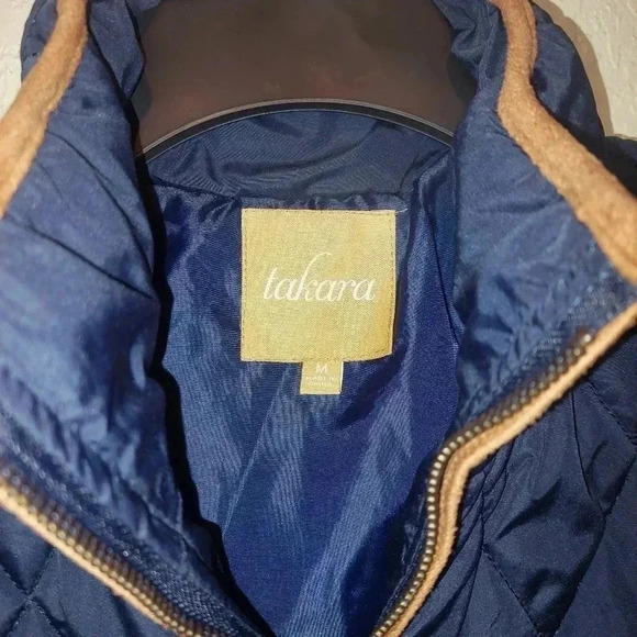 Takara Diamond Quilted Puffer Vest Navy Blue & Brown Faux Suede Size Medium - Picture 7 of 10